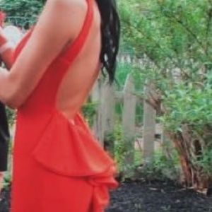 Backless eye catching red prom dress